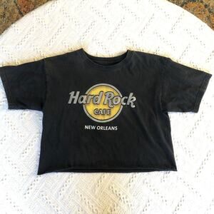 Vintage Hard Rock Cafe New Orleans Black Crop Tee S DIY Cut Off,‎ 90s Y2K Vibe